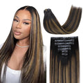 Lashey Seamless Clip in Hair Extensions Human Hair Light Yaki 14 Inch 110g 7pcs Natural Black Mixed Chestnut Brown Clip in Hair Extensions Human Hair for Black Women