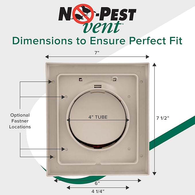 NO-PEST VENT, Exclusive Dual Door Dryer Vent Cover Outdoor 4 inch or Bathroom fan, Made in USA w Highest UV Resistant Plastic in any Outdoor Vent Cover (Tan, 4 inch With 12" Duct Tube)