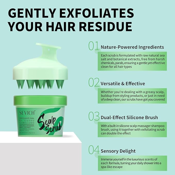 SEVICH Scalp Scrub with Massager for Hair Strengthening Version,with Rosemary Oil & Sea Salt for Remove Buildup & Oil,Strengthen Hair,100g