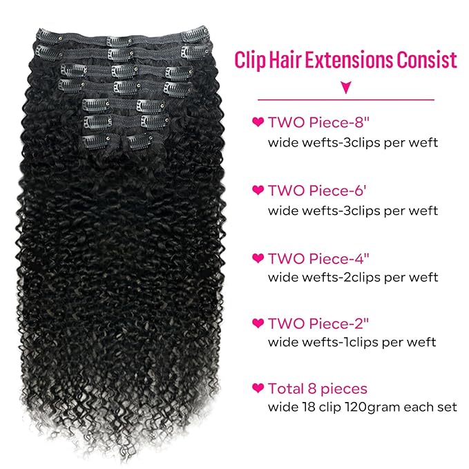 Curly Clip in Hair Extensions for Black Women Brazilian Virgin Human Hair Clip in Extensions Kinky Curly Clip ins Human Hair 8Pcs 120g 18inch Natural Black