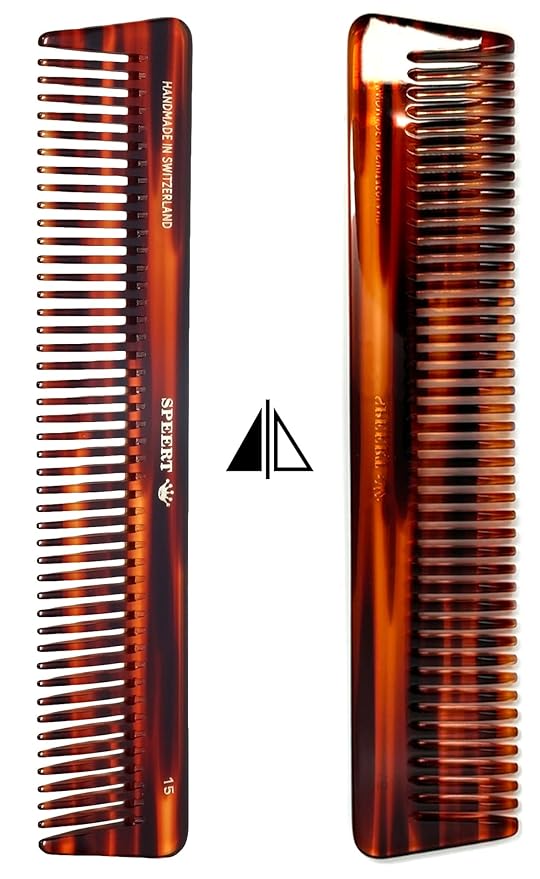 Hand-made European Swiss Tortoise comb #15 7 3/8"x 1 9/16"Inch Havana Brown Gold