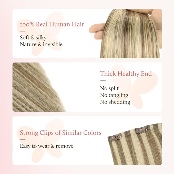 DOORES Clip in Hair Extensions Set 16 Inch 130g, 4pcs Invisi Edge Clip ins and 3pcs Classic Seamless Clip ins, Injected Virgin Real Human Hair Extensions Natural Invisible Straight, #P8/60
