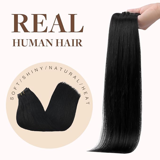 GOO GOO Clip in Hair Extensions Real Human Hair, Remy Human Hair Extensions Clip ins for Women, Natural Human Hair, 24inch 220g 9Pcs, #1 Jet Black