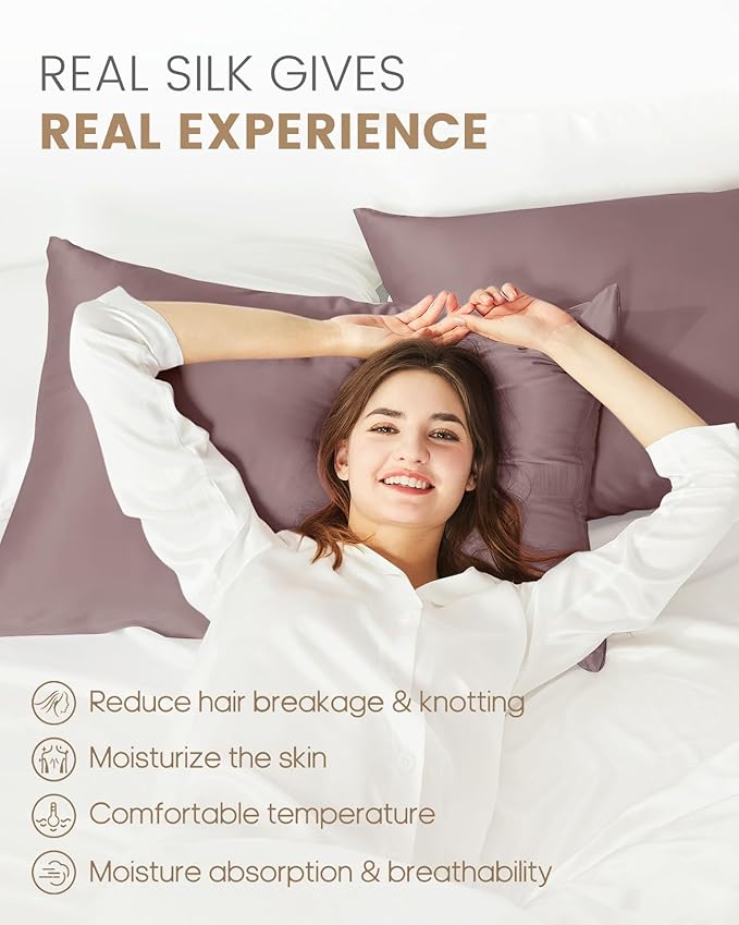 THXSILK Mulberry Silk Pillowcase for Hair and Skin with Hidden Zipper, Ultra-Soft Pure Mulberry Silk, Natural Silk Pillowcase Pillow Cover (20inch x 40inch, California King Size, Purple, 1pc)