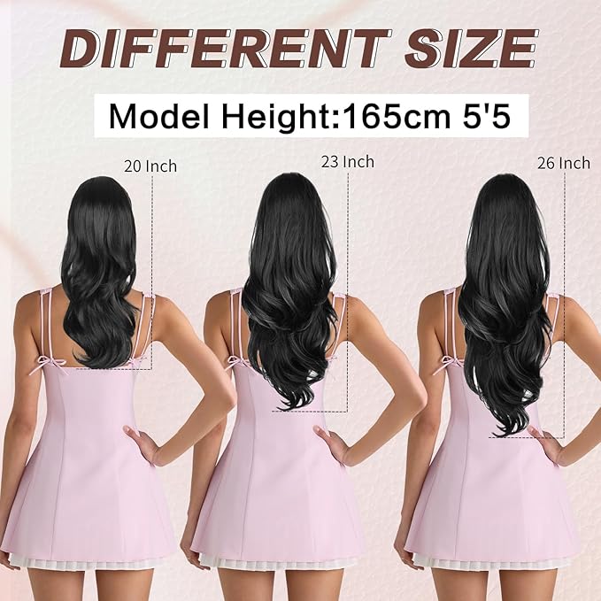 Ponytail Extension, Drawstring Ponytail Extension for Women 20 Inch Long Wavy Pony Tails Hair Extensions Synthetic Clip in Ponytail Hairpiece for Women(Medium Brown)