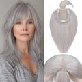 Rich Choices Real Human Hair Toppers for Women With Bang 100% Remy Human Hair Topper for Thinning Hair Clip in Silk Base Hair Topper 10 Inch GREY