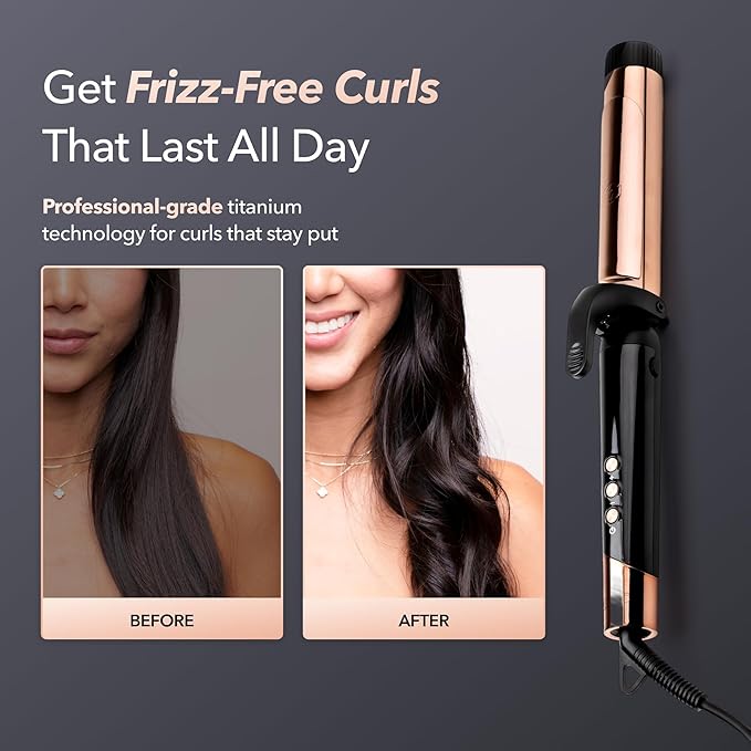 SRILabs CurlQ Extra Long Barrel 5-in-1 Curling Iron & Hair Styling Tool Set with Titanium Barrels, Ceramic Paddle Brush, Thermal Brush, Fast Heat-Up & 12 Temperature Settings