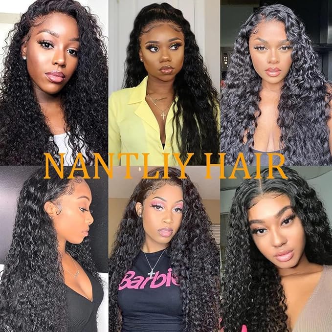 Deep Wave Lace Front Wigs Human Hair 200% Density 13x6 HD Transparent Frontal Wigs Human Hair for Women Deep Curly Glueless Wigs Human Hair Pre Plucked with Baby Hair Natural Black (36Inch)