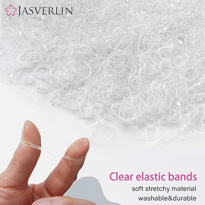 Clear Hair Elastics, 2000 Pcs Variety Pack of Small, Medium, Large Rubber Bands Ponytail Holders and Polybands for Toddlers, Girls, Women, Baby