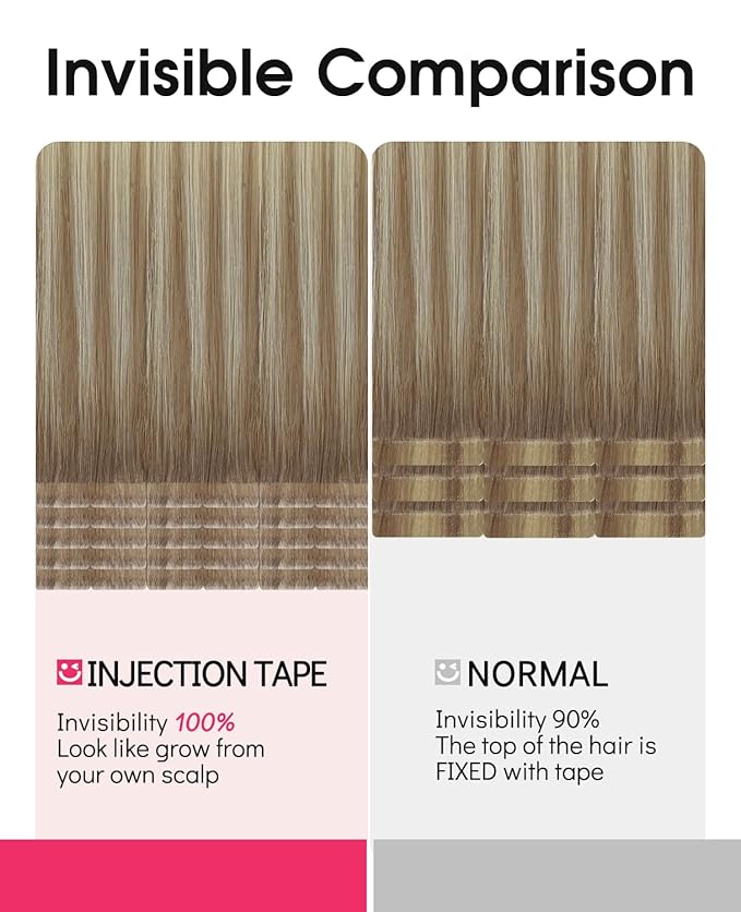 Youngsmile Injection Tape in Hair Extensions Human Hair #8T60 Ash Brown to Platinum Blonde 20pcs 40g 18 Inch Balayage Injected Seamless Tape in Hair Extensions Straight Remy Human Hair (#8T60,18'')