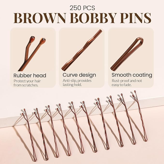 YGDZ 400 Counts Brown Bobby Pins Hair Pins Set for Women, 2inch Bobby Pins for Buns, 2.36inch Brown U Shaped Hair Pins for Styling, Hair Accessories for Women, Wedding