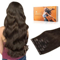 DOORES Seamless Clip-in Hair Extensions, Real Human Hair, Light Dark Brown, 18 Inch, 110g, 7pcs, Invisi Edge, Straight Natural Hair