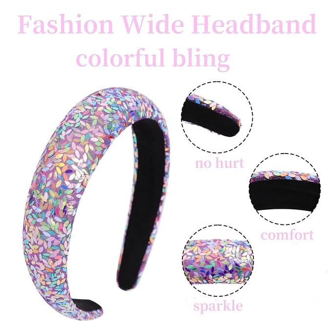 Sparkle Wide Headband for Women Girls Colorful Sequin Headbands Fashion Glitter Headband Comfortable High Elastic Head Band Hair Hoop Hair Accessories for Womens