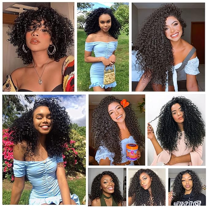 Bundles Human Hair Natural Black Kinky Curly Bundle Niegmeag Brazilian Virgin Soft and Silky Remy Hair 3 Bundles 26 28 30 Inch Double Weft Color 1B Kinky Curly Bundle Hair Weave