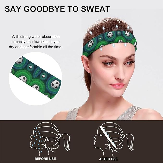 Sweatband Sports Headband for Running, Cycling, Basketball, Yoga, Fitness (Cool Soccer Football Black)