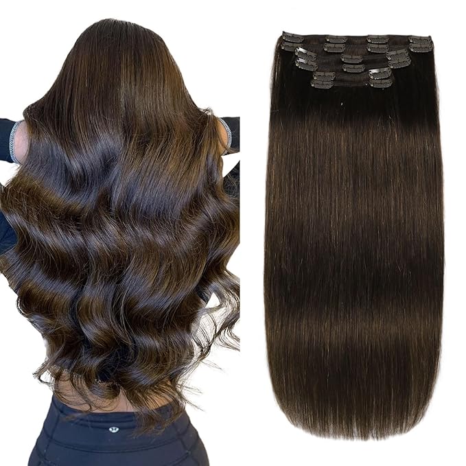 XDhair Clip in Hair Extensions 100g 14Inch Drak Brown Clip in Human Hair Extensions Straight Clip In Real Hair Extension for Women #2