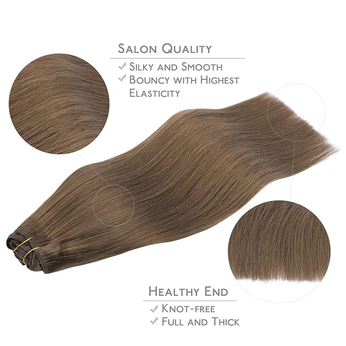 WENNALIFE Clip in Hair Extensions, 150g 16 Inch 9pcs Light Ash Brown Human Hair Extensions Thicker Clip in Hair Extensions Real Human Hair Clip Set Double Weft