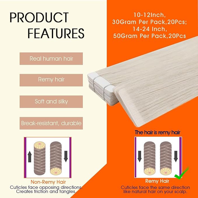 Full Shine Intact Tape Ins Human Hair Extensions Blonde Injection Tape in Hair Extensions Human Hair 18Inch Seamless Remy Skin Weft Cuticles Aligned for Women Daily Office Look 50Gram 20Pcs