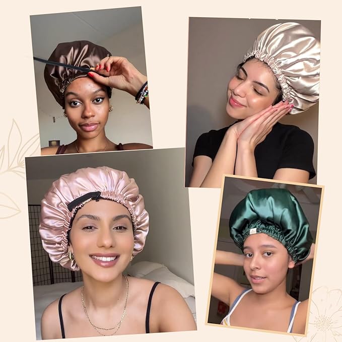YANIBEST Adjustable Satin Bonnet Double Layer Hair Bonnet for Sleeping Bonnets for Women Hats Curly Natural Hair, Navy Blue