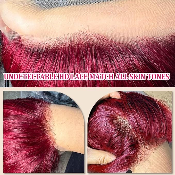 30 Inch Burgundy Wig HD Lace Front Wig Pre Plucked 200% Density Red Wig with Baby Hair for Women