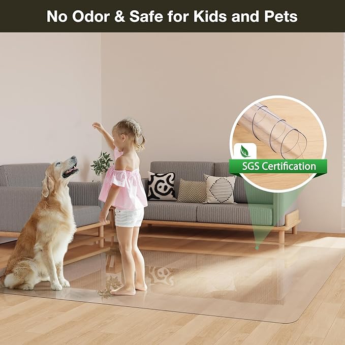Crystal Clear Floor Mat 8×10ft, Upgraded Easy Flat Waterproof Vinyl Rug Cover, Large Stain-Resistant Plastic Area Rug Floor Protector for Kitchen, Dining Room, or High-Traffic Areas