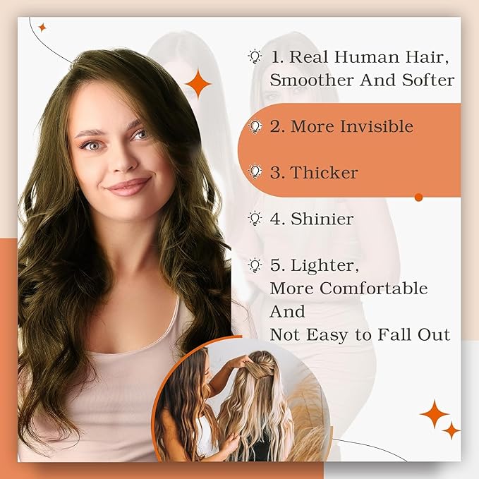 Full Shine Brown Hair Extensions Tape in 24 Inch Tape in Human Hair Extensions 50 Gram Natural Tapes in Hair Extension Seamless Extensions 20Pcs Long Straight Remy Hair Extension for Women