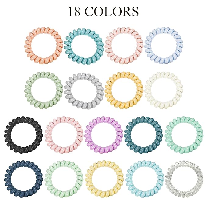 72Pcs(4 Pack of 18) Colorful Spiral Hair Ties for Women,Individually Wrapped Coil Hair Tie,Phone Cord Hair Tie for Thin Hair Elastics No Damage,Ponytail Holder for Thick Hair,No Crease Hair Tie