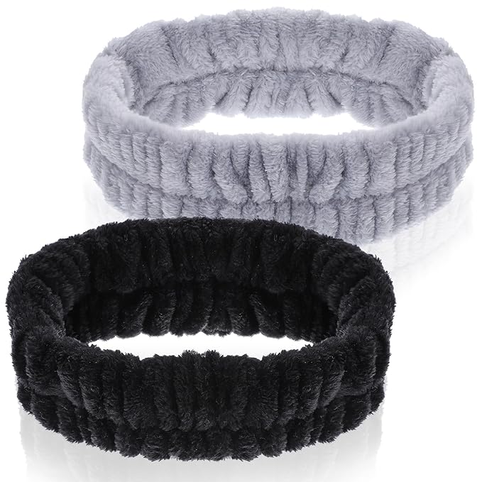 Ouligay 2PCS Spa Headbands for Washing Face Skincare Hair Band Soft Terry Cloth Headband Facial Makeup Headband for Shower Mask Yoga Sports Exercise Gift for Women and Teens