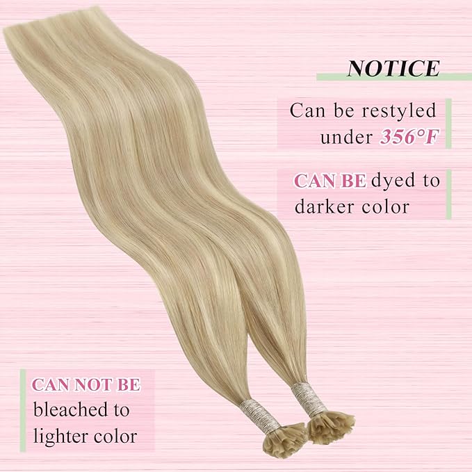YoungSee U Tip Hair Extensions Human Hair Blonde Utip Hair Extensions Highlight Ash Blonde with Bleach Blond Keratin Hair Extension Real Human Hair Highlight K Tips Hair Extension 24In 1G/S 50G