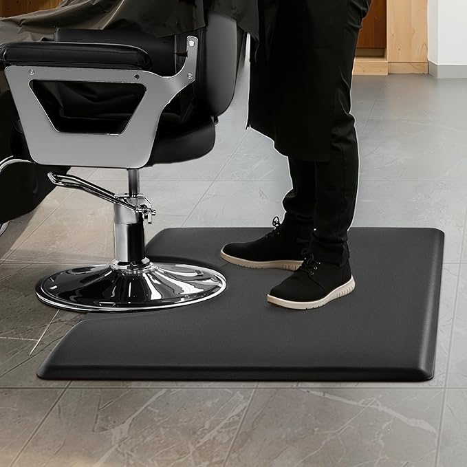 VEVOR Salon Mat for Hair Stylist, 3 x 5 FT Rectangle Salon Chair Mat Anti Fatigue, 7/8" Thickened PVC + PU Barber Shop Floor Mat with Round Cut Out, Anti-Trip Beveled Edges & Non-Slip Bottom