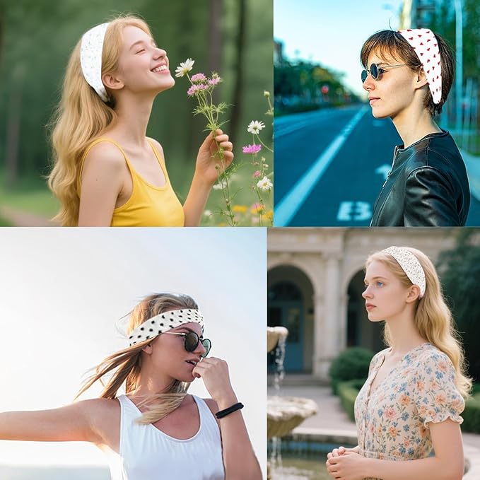 6 Pcs Anti-Slip Elastic Headbands for Women Soft Fabric Yoga Sweatbands with Floral Heart Print Stretchy, Sweat-Absorbent and Lightweight for Fitness, Running and Daily Wear