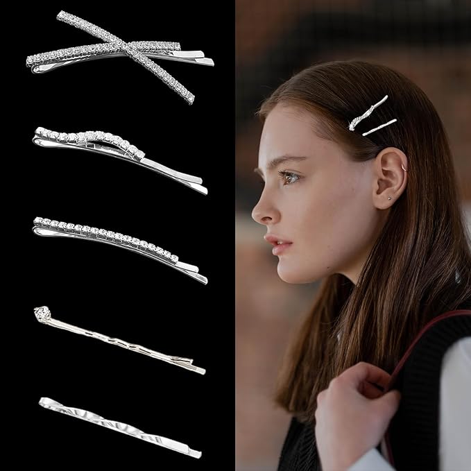 16 Pieces Silver Rhinestone Bobby Pins Set Delicate Decorative Fancy Crystal Hair Clips Shiny Fancy Metal Barrettes, I S X Shaped Diamond Hair Accessories for Women Ladies Girls Wedding Prom Party