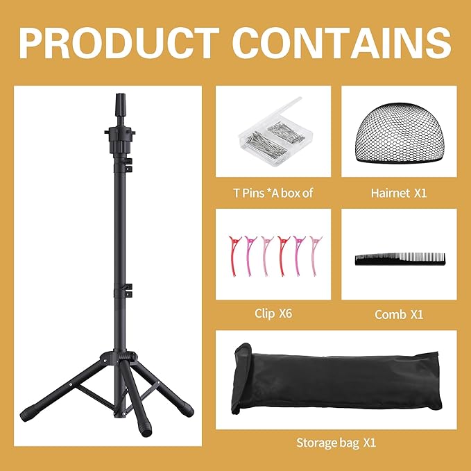 Relx Wig Head Stand - Adjustable Mannequin Head Stand - Wig Stand for Styling - Wig Stand Tripod for Cosmetology Hairdressing Training (Head Not Included)