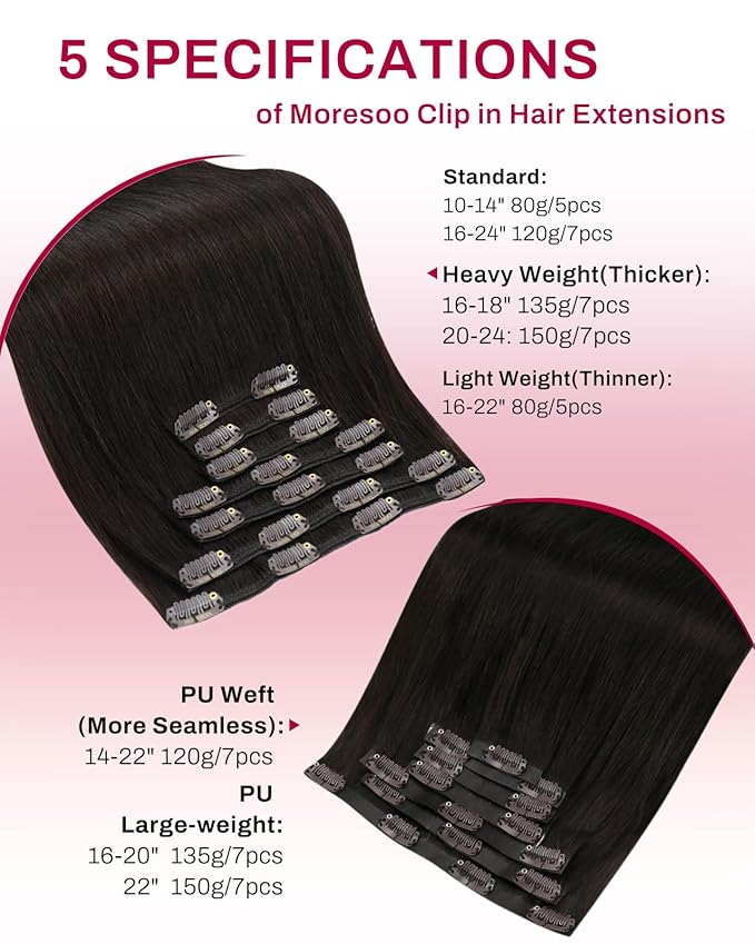 Moresoo Brown Hair Extensions Clip ins Real Human Hair Double Weft Clip on Hair Extensions Human Hair Dark Brown Inivisible Thick Brown #2 7pcs/150g 22inch