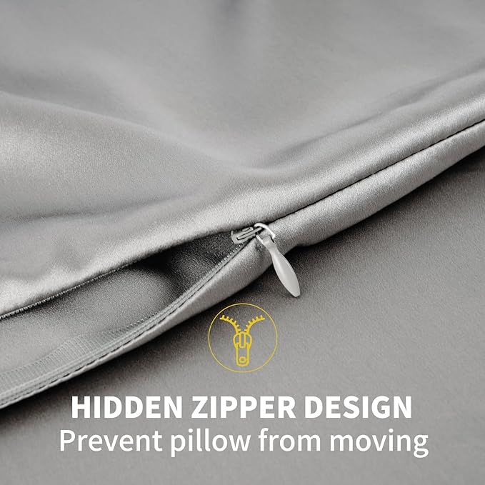 ZIMASILK 100% Pure Mulberry Silk Pillowcase for Hair and Skin Health,Soft and Smooth,Both Sides Premium Grade 6A Silk,600 Thread Count,with Hidden Zipper,1pc (King 20''x36'', Gray)