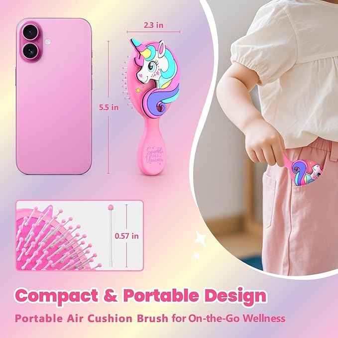 Toddler Hair Brush for Toddler Boys & Kids Ages 2-4+, Aqua Mini Unicorn Hairbrush, Gentle Detangling brush, Wet & Dry Hair, Ball-Tip Bristles for Sensitive Scalp, Travel Hairbrush