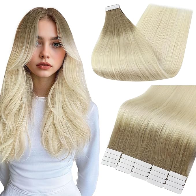 Full Shine Tape in Hair Extensions Human Hair 12 Inch Color 8 Ash Brown to 60 Blonde Seamless Skin Weft Short Natural Human Hair Tape in Extensions 20 PCS Remy Straight Hair Add Volume 30 Grams