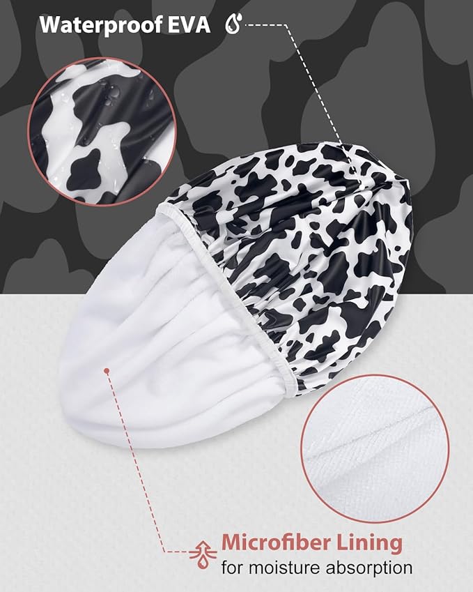 Auban Shower Cap, Shower Cap for Women Terry Cloth Lined EVA Exterior Reusable Double Layer Waterproof, Large Bath Hair Cap for All Hair Lengths, Hotel Travel Essentials Accessories Deep Conditioning