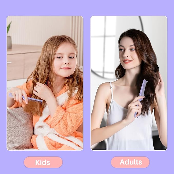 RHOS 2-Pieces Mini Folding Combs for Purse and Travel, Double Headed Small Combs and Brush Set for Women,Girls (Pink & Purple)