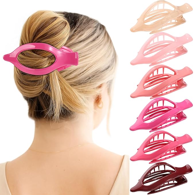 6 Packs Flat Hair Clips for Women, French Flat Claw Clips for Women Girls, Alligator Clips for Thick Thin Hair, Strong Hold Duck Billed Clips,4.7 Inches Hair Clips,Cherry Pink, Christmas Gifts