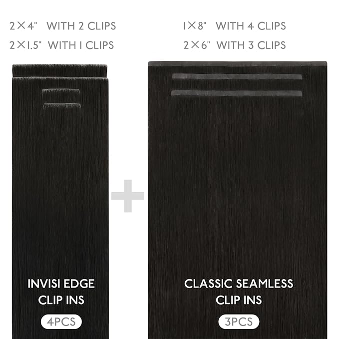 WENNALIFE Invisi Edge & Classic Seamless Clip in Hair Extensions Real Human Hair, 18 Inch 130 7pcs Natural Black Hair Extensions for Women Invisible Straight Injection Extensiones de Cabello Humano