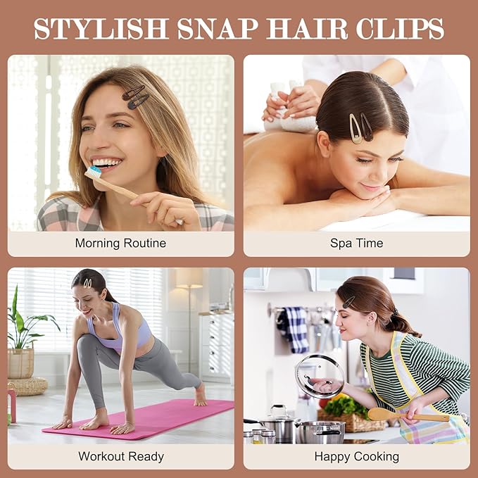 Neutral Shades Glossy Snap Hair Clips by FLAREANN – 50 PCS 2 Inch Non-Slip Metal Hair Barrettes for Women in Beige, Black, Brown, Light Brown & Grey – Minimalist Hair Accessories