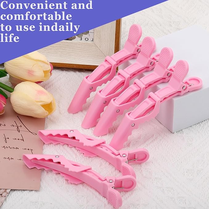 50Pcs Alligator Hair Clips,Professional Hair Styling Clips for Styling Sectioning,Plastic Non Slip Hair Clips for Women with Wide Teeth & Double-Hinged Design(Pink)