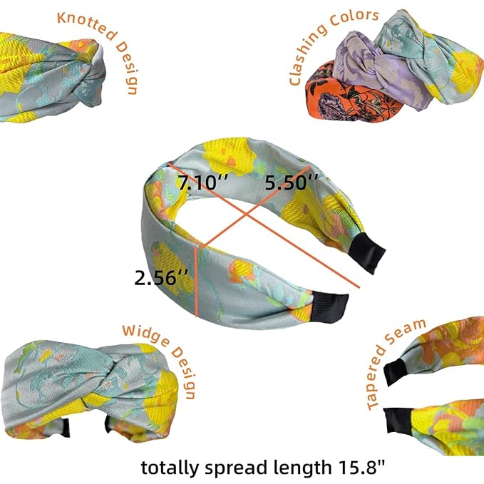 Prodaylab Twist Knotted Headbands for Women Trendy Fabric Embroidery Hair Elastics Wide Hair Bands Soft Non Slip Accessories Hairband for Girls (Hydrangea)