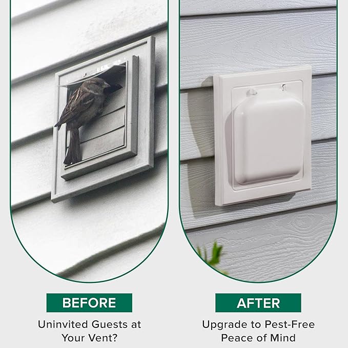 NO-PEST VENT, Exclusive Dual Door Dryer Vent Cover Outdoor 4 inch with Collar, Made in USA w Highest UV Resistant Plastic in any Outdoor Vent Cover (Light Grey, 4" Plastic WIth Collar)