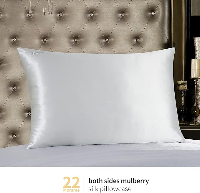 ZIMASILK 22 Momme Silk Pillowcase for Hair and Skin - 100% Pure Mulberry Silk with Hidden Zipper, Grade 6A Luxury Pillow Case for Women, Soft & Durable, Gift Box (King 20"x36" Light Grey)
