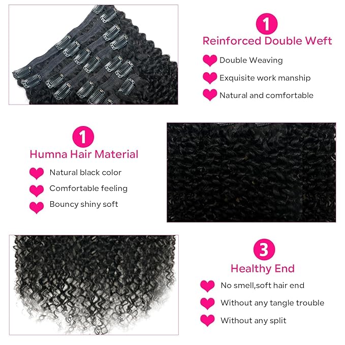 Curly Clip in Hair Extensions for Black Women Brazilian Virgin Human Hair Clip in Extensions Kinky Curly Clip ins Human Hair 8Pcs 120g 14inch Natural Black