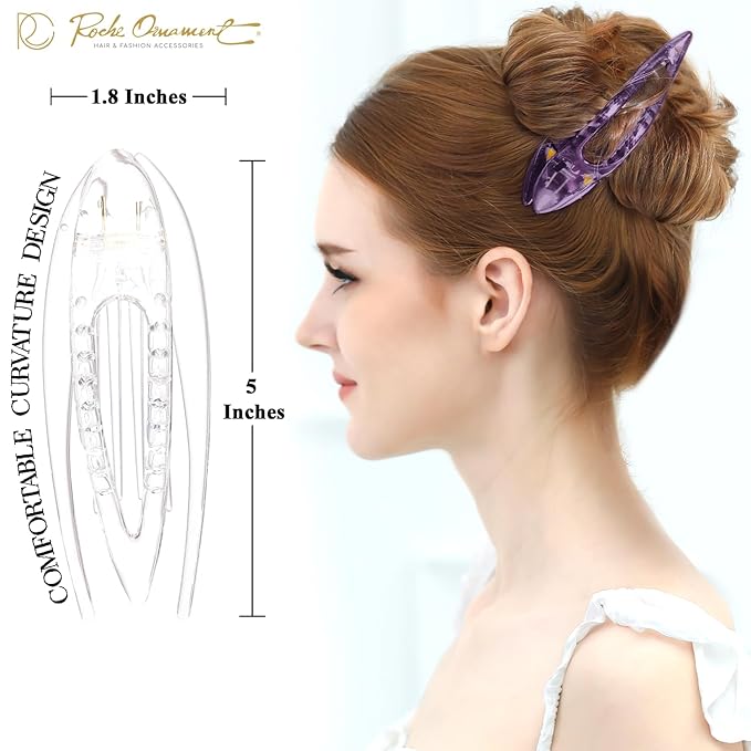 RC ROCHE 6 Pcs Flat Hair Clips Big Claw for Thick Hair French Duckbill Women No Slip Side Slide Curved Alligator Concord Strong Grip Hold Volume Lay Down Clamp, Large Transparent
