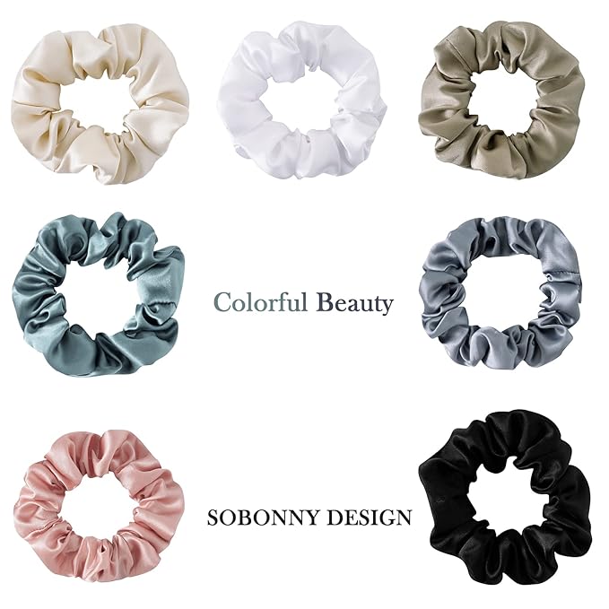 Mulberry Silk Hair Scrunchies, 3 Count, 100% Silk, No Damage for Frizz Prevention, Sleep and Night Scrunchie, Hair Accessories for Women (Black, Haze Blue, Rubber Red)