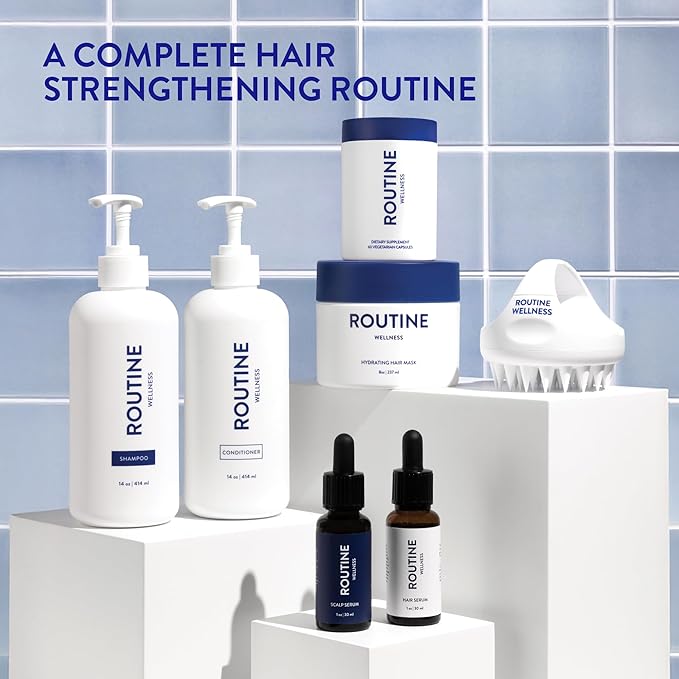 Routine Wellness Bundle - Shampoo and Conditioner Set for Thinning Hair, Two Serums for Scalp Health, Hair Growth Supplement & Hair Mask - Unscented